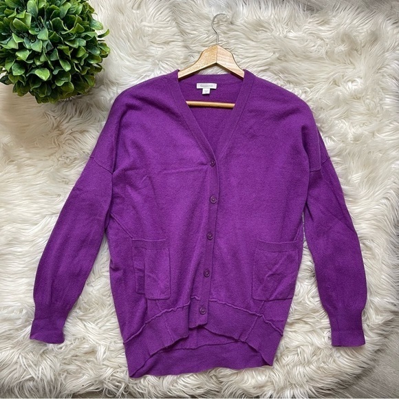 Garnet Hill Purple Cashmere Button‎ Down Cardigan Sweater - Picture 1 of 7